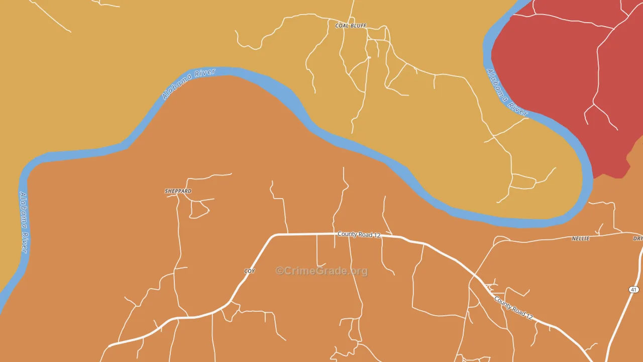 Coal Bluff, AL Map of Burglary Rates
