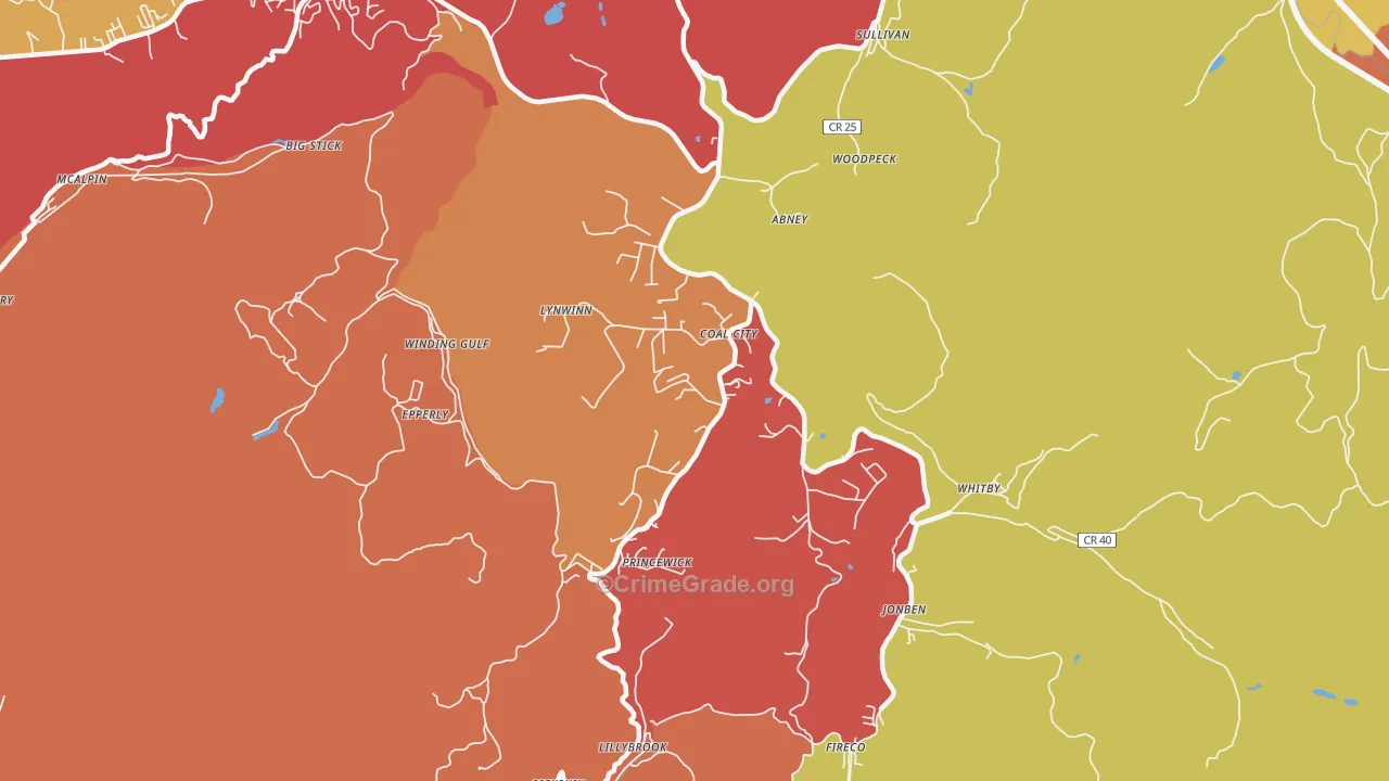 Coal City, WV Map of Burglary Rates