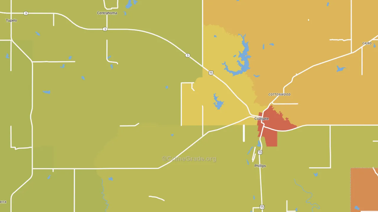 Coal County, OK Map of Burglary Rates