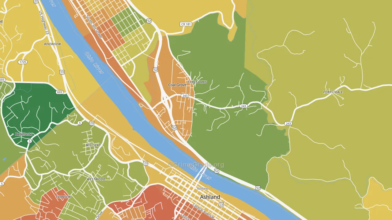 Coal Grove, OH Map of Burglary Rates