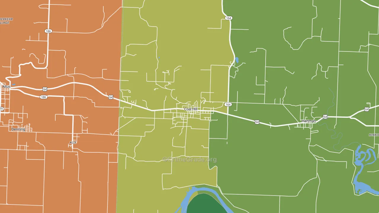 Coal Hill, AR Map of Burglary Rates