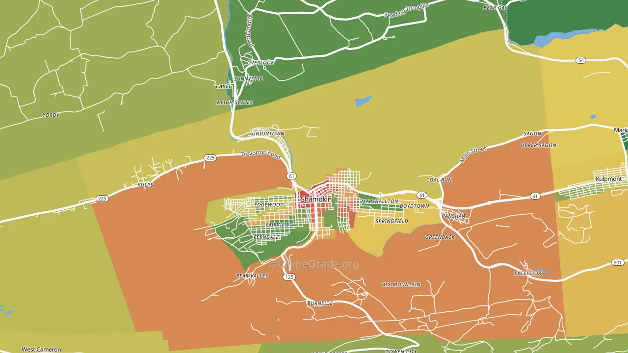 Coal Township, PA Map of Burglary Rates