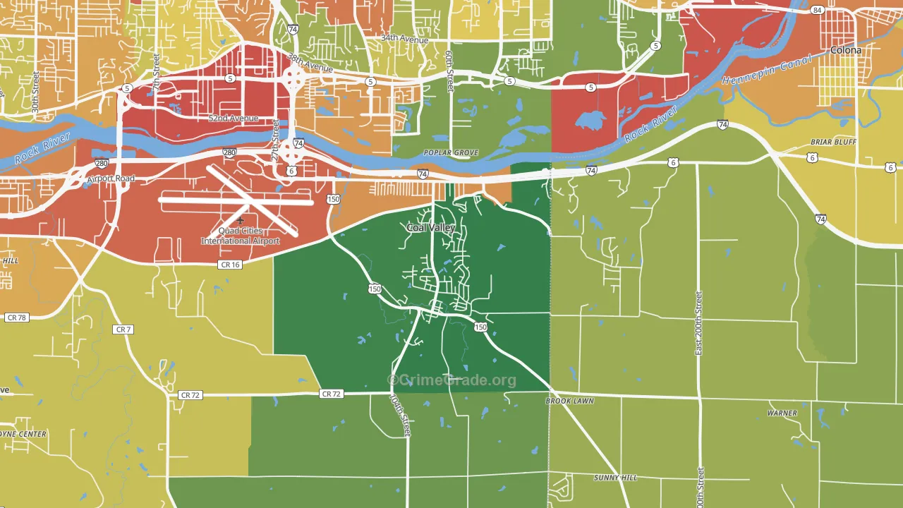 Coal Valley, IL Map of Burglary Rates