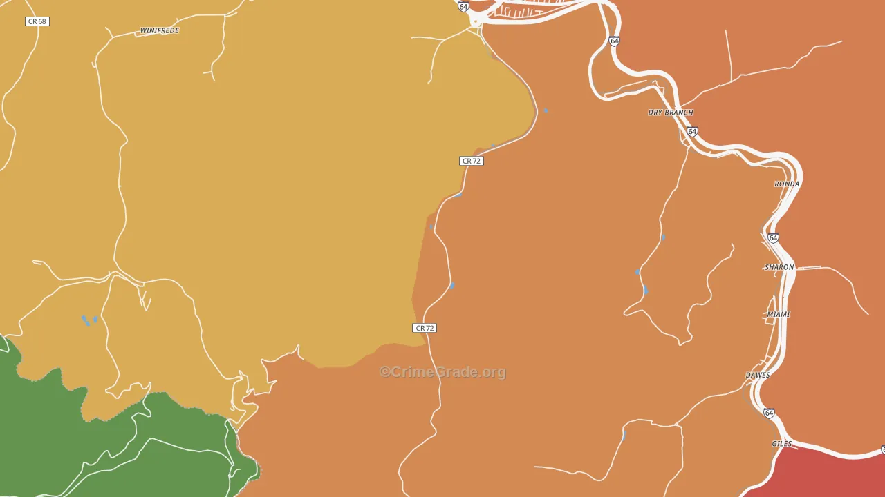 Coalburg, WV Map of Burglary Rates