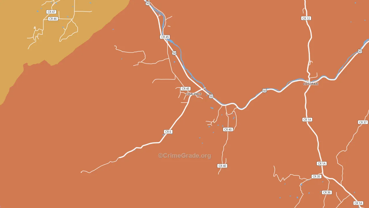 Coaldale, CO Map of Burglary Rates