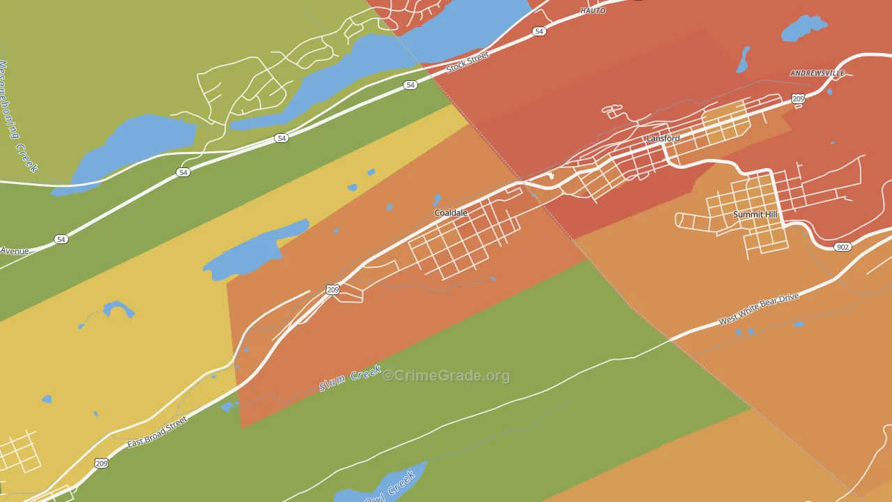 Coaldale, PA Map of Burglary Rates