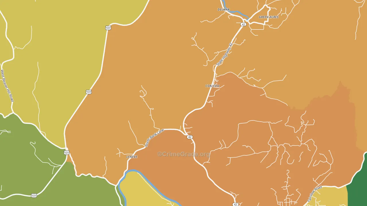 Coaledo, OR Map of Burglary Rates