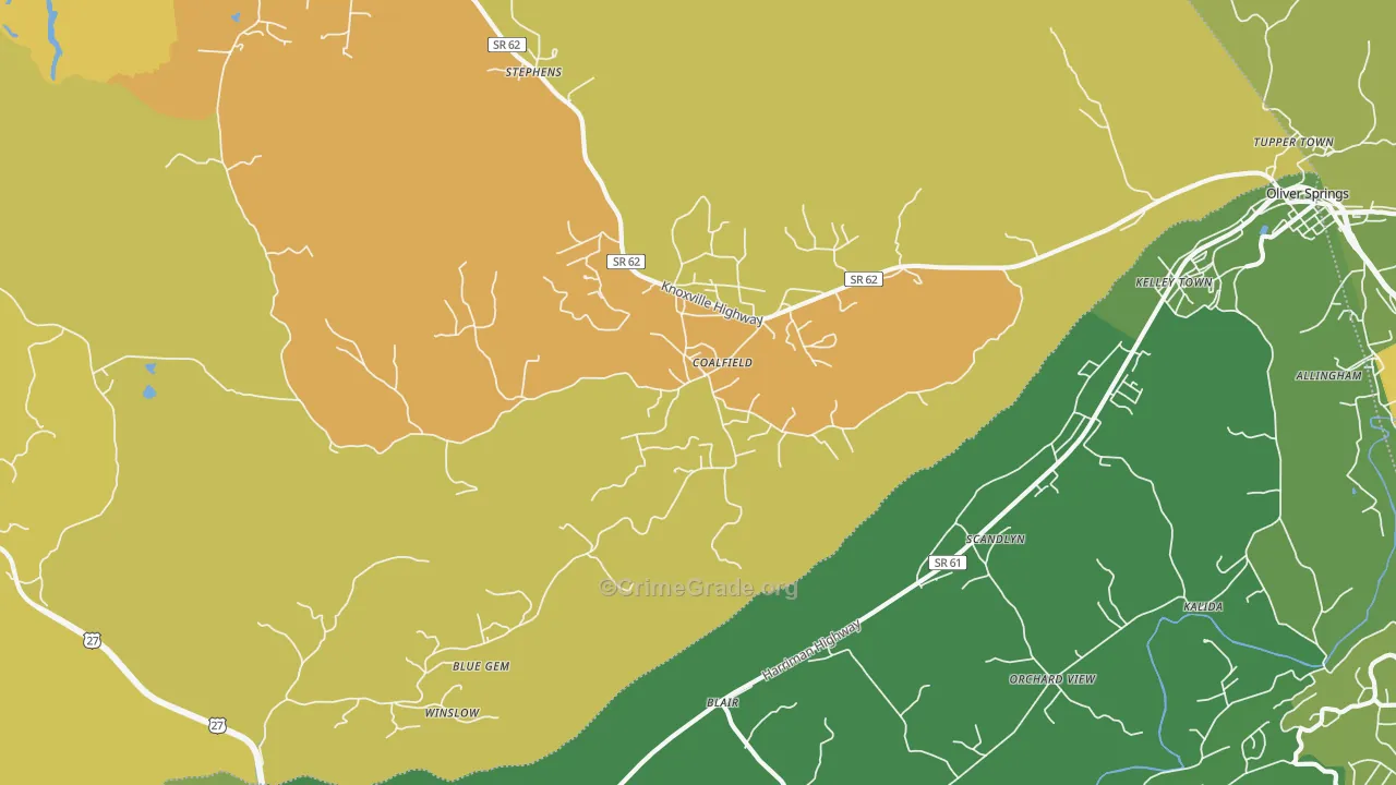 Coalfield, TN Map of Burglary Rates