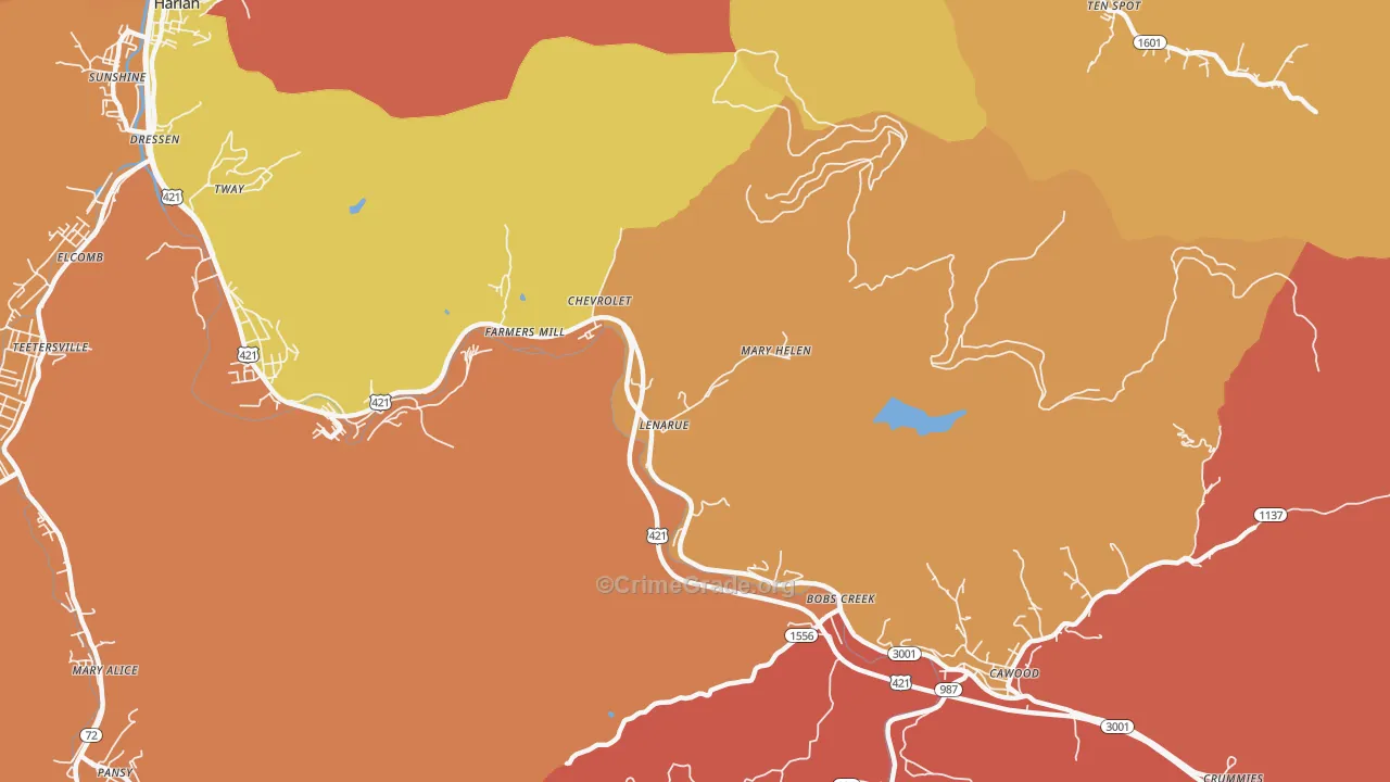 Coalgood, KY Map of Burglary Rates