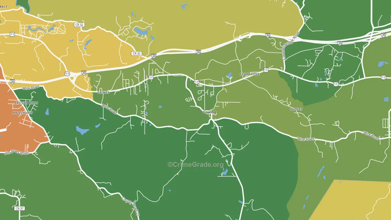 Coaling, AL Map of Burglary Rates