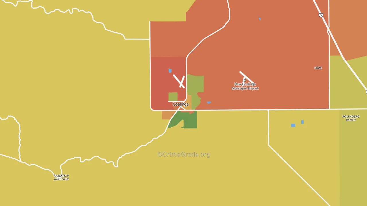 Coalinga, CA Map of Burglary Rates