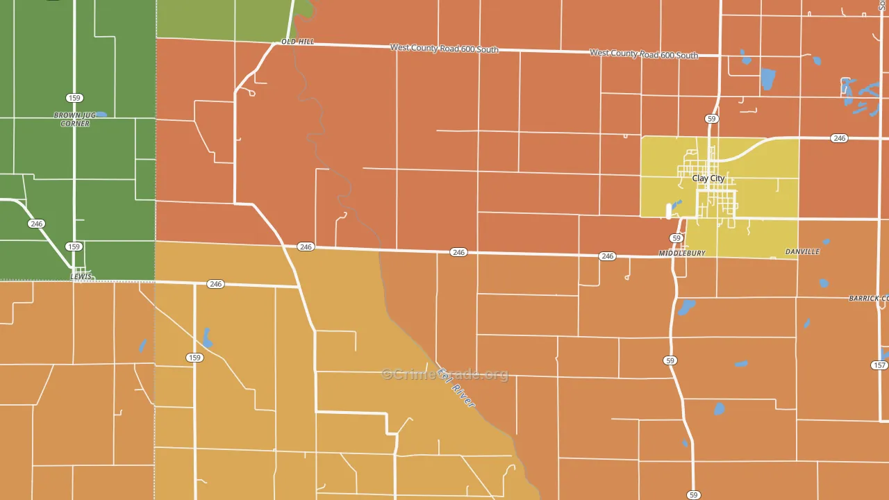 Coalmont, IN Map of Burglary Rates