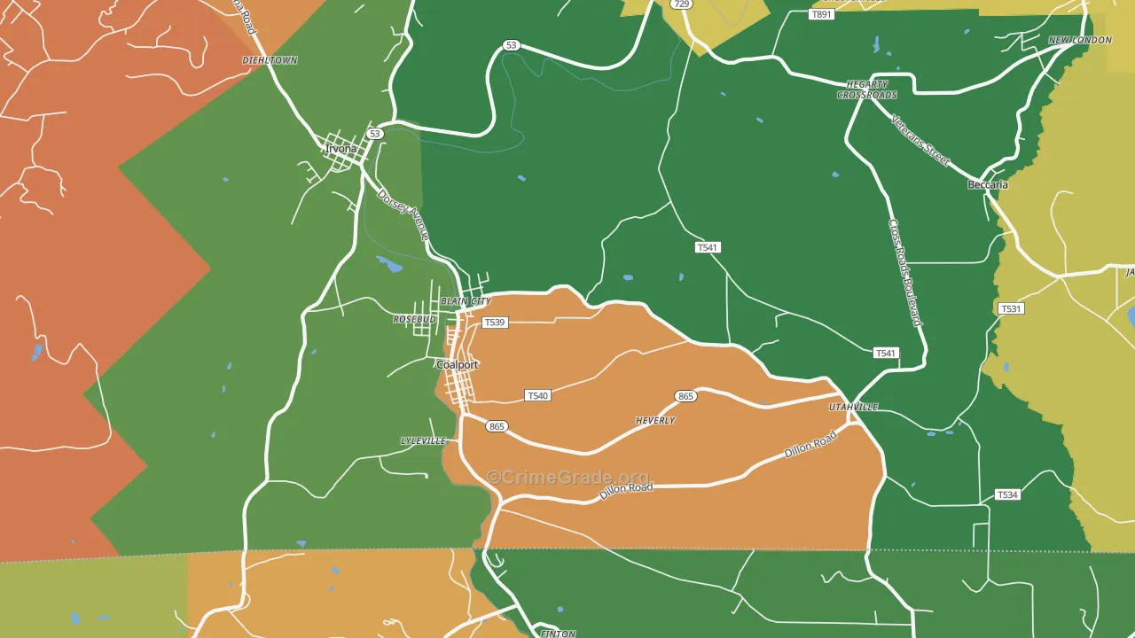 Coalport, PA Map of Burglary Rates