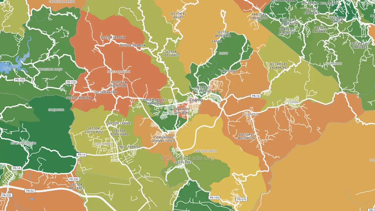 Coamo Municipio, PR Map of Burglary Rates