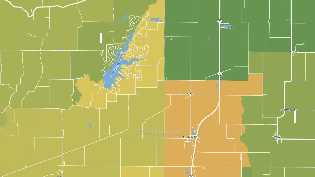 Coatesville, IN Map of Burglary Rates