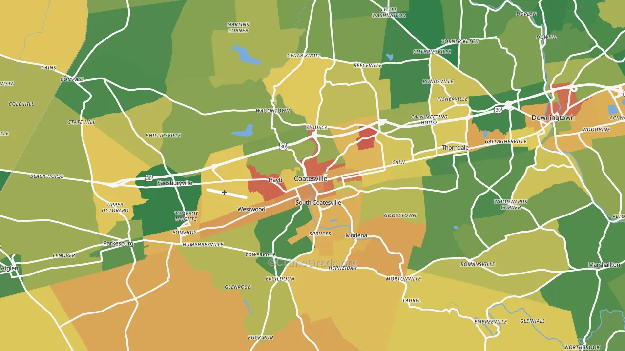 Coatesville, PA Map of Burglary Rates