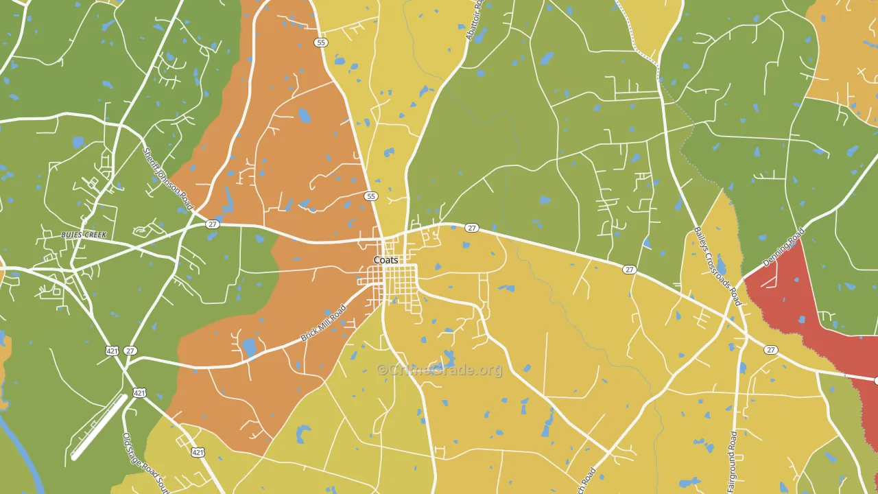 Coats, NC Map of Burglary Rates