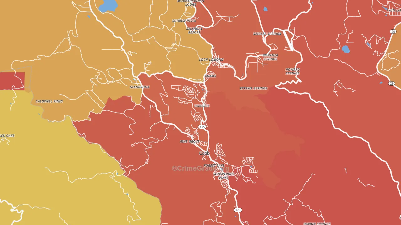 Cobb, CA Map of Burglary Rates