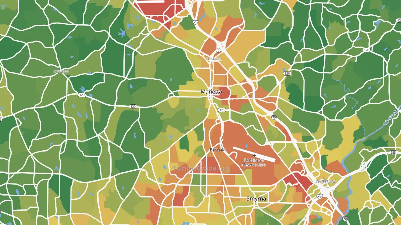 Cobb County, GA Map of Burglary Rates