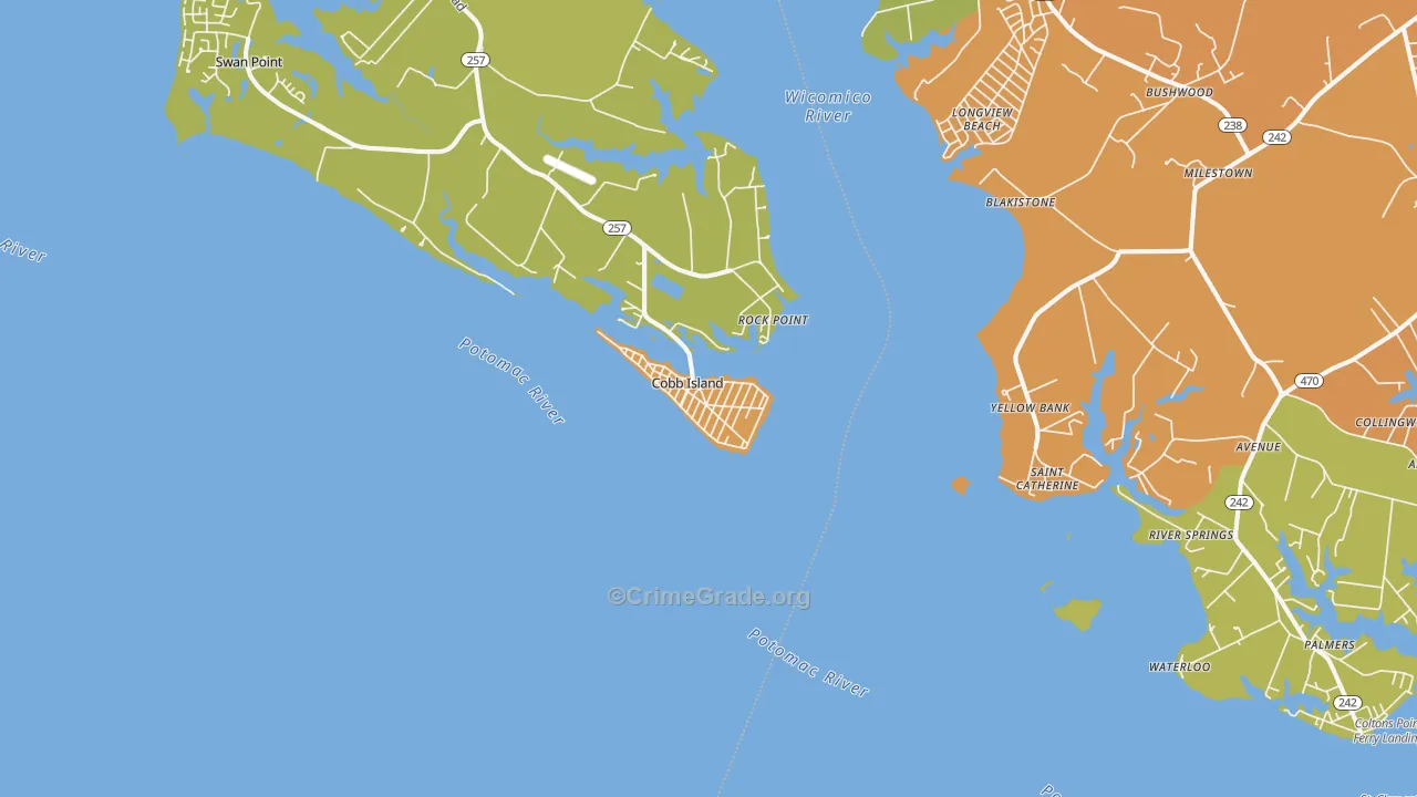 Cobb Island, MD Map of Burglary Rates