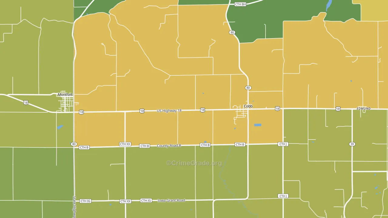 Cobb, WI Map of Burglary Rates