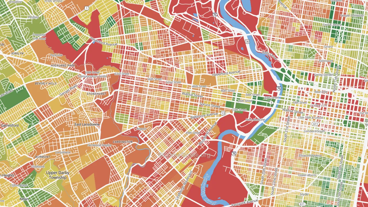 Cobbs Creek, Philadelphia, PA Map of Burglary Rates