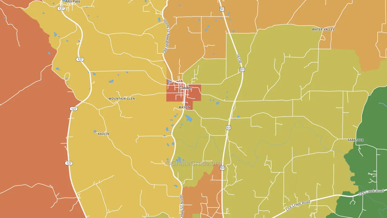 Cobden, IL Map of Burglary Rates