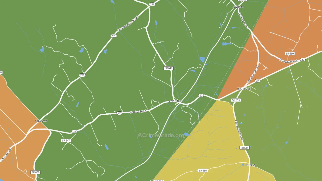 Cobham, VA Map of Burglary Rates
