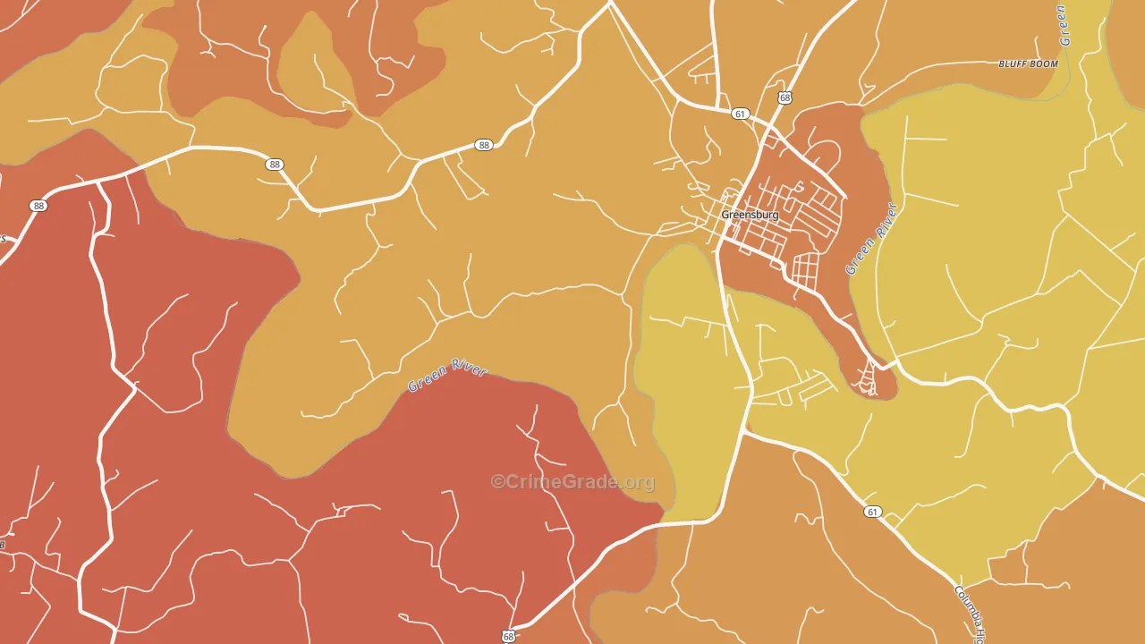 Coburg, KY Map of Burglary Rates