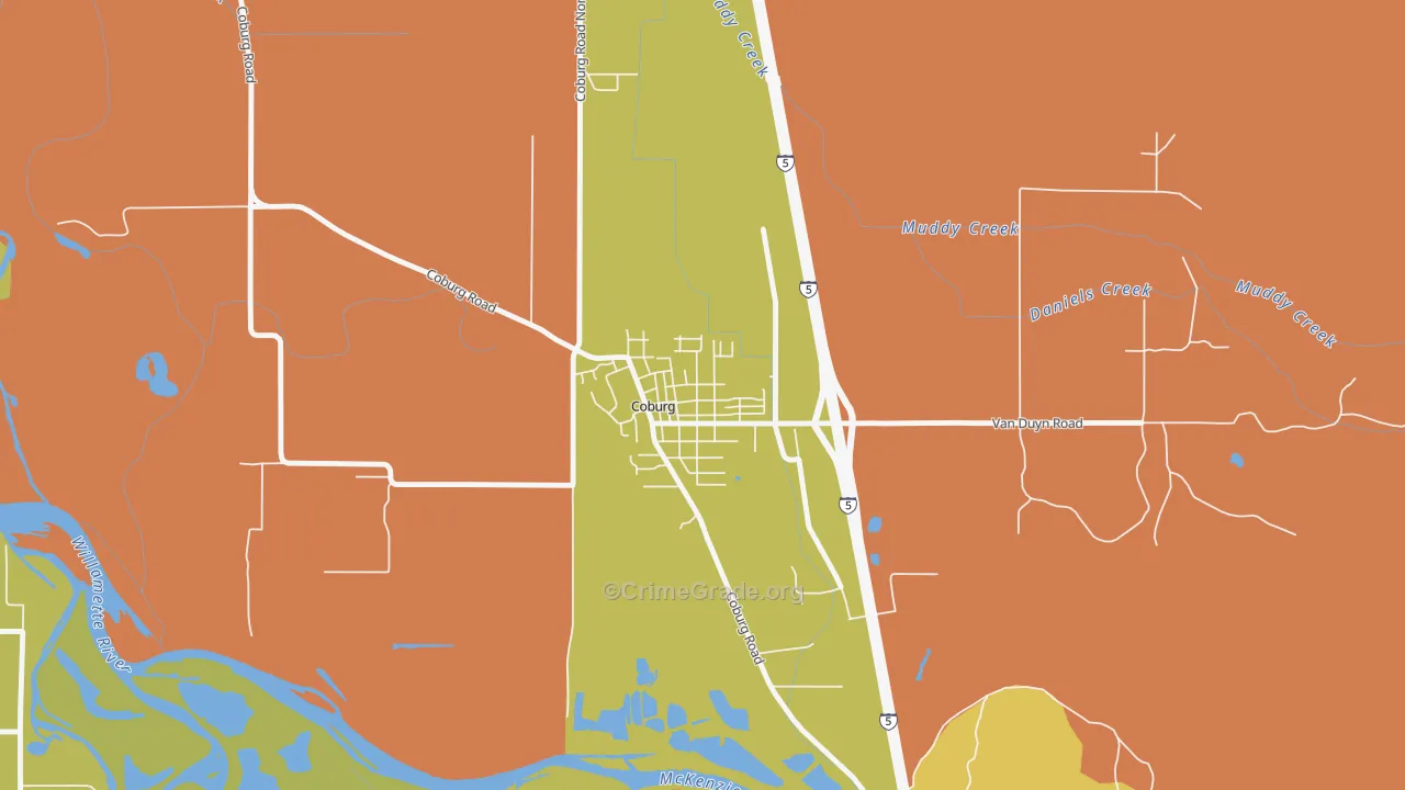 Coburg, OR Map of Burglary Rates