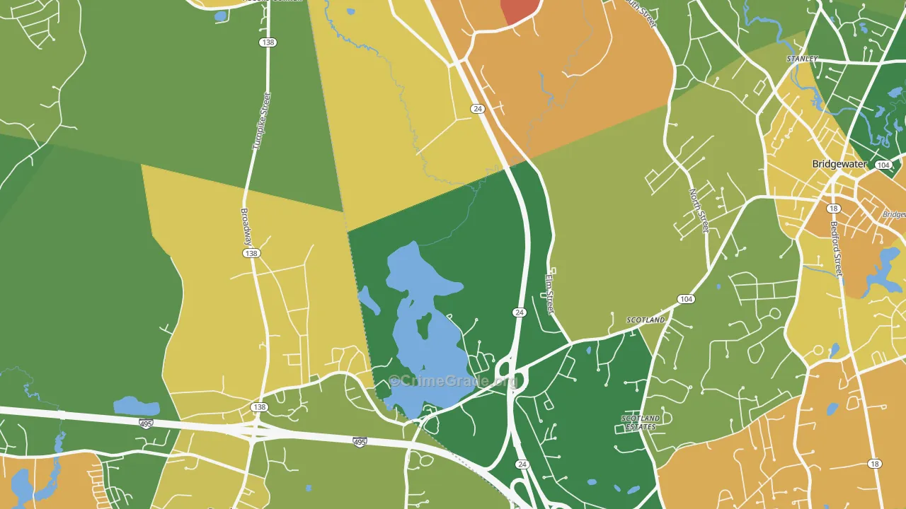 Cochesett, MA Map of Burglary Rates