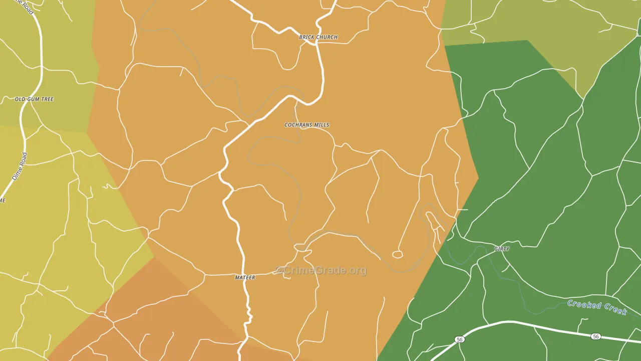Cochrans Mills, PA Map of Burglary Rates