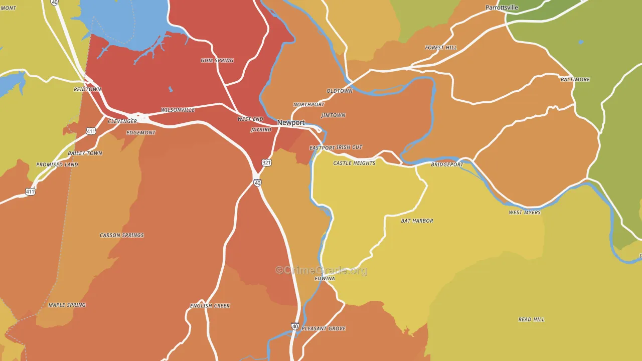 Cocke County, TN Map of Burglary Rates