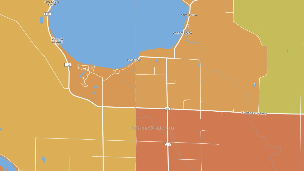 Coddes Beach, MI Map of Burglary Rates