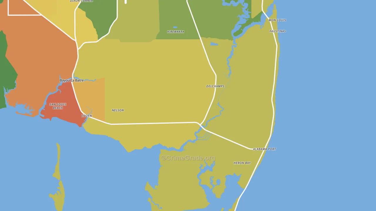 Coden, AL Map of Burglary Rates