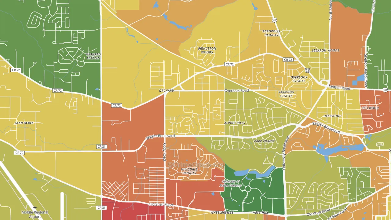 Cody, Mobile, AL Map of Burglary Rates