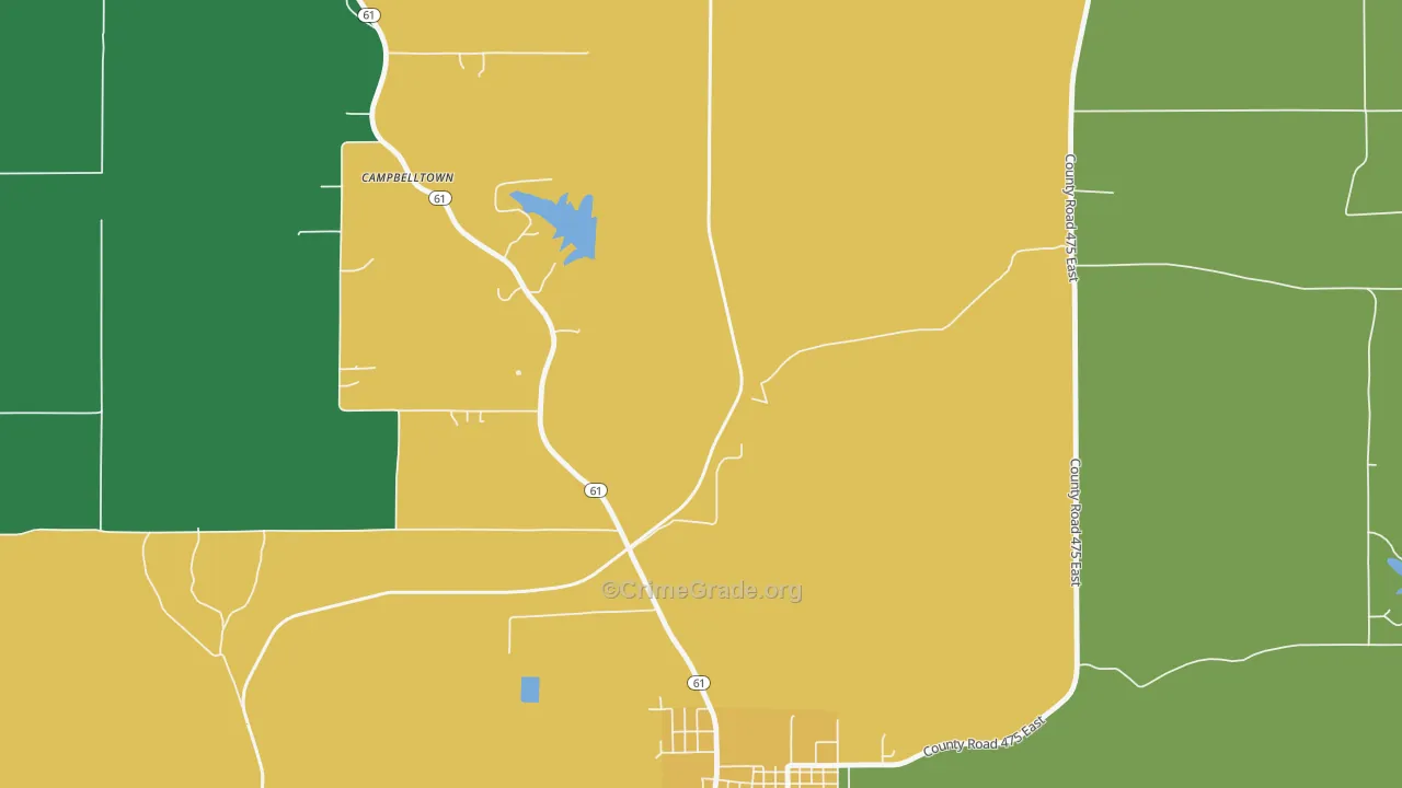 Coe, IN Map of Burglary Rates