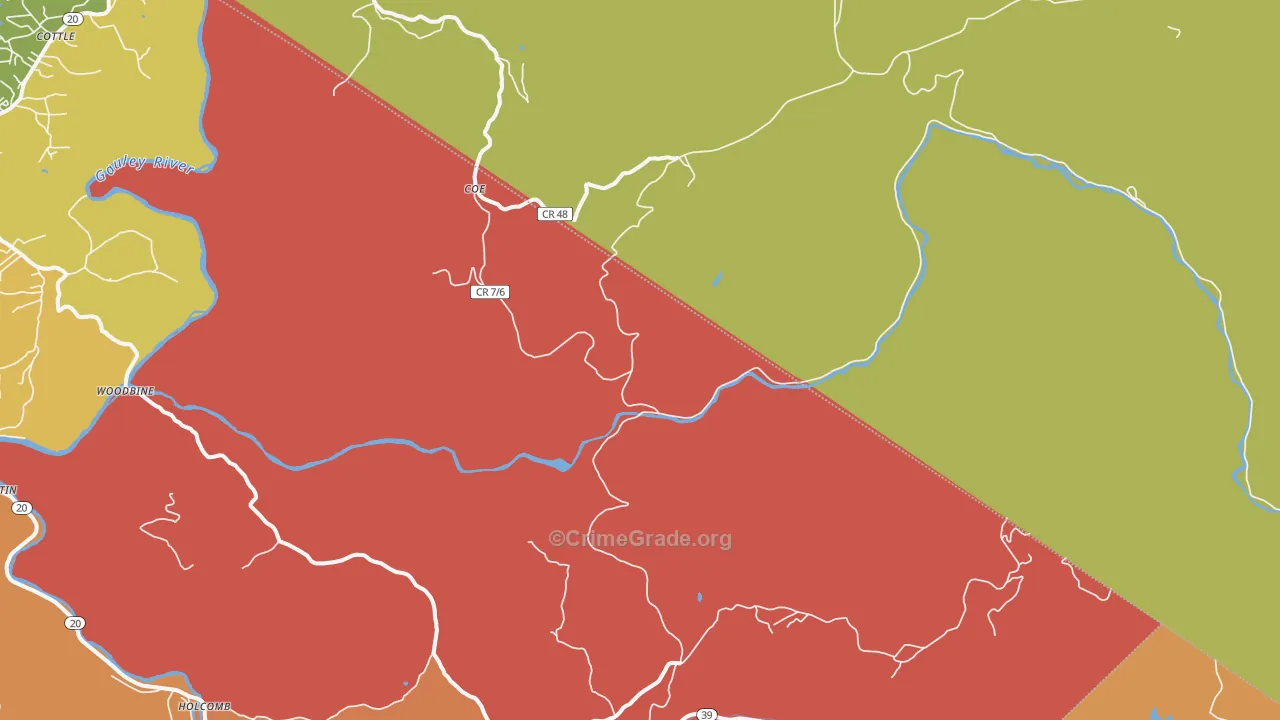 Coe, WV Map of Burglary Rates