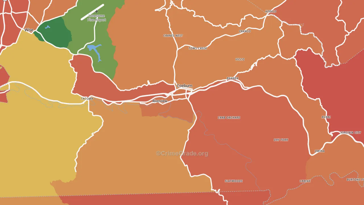 Coeburn, VA Map of Burglary Rates
