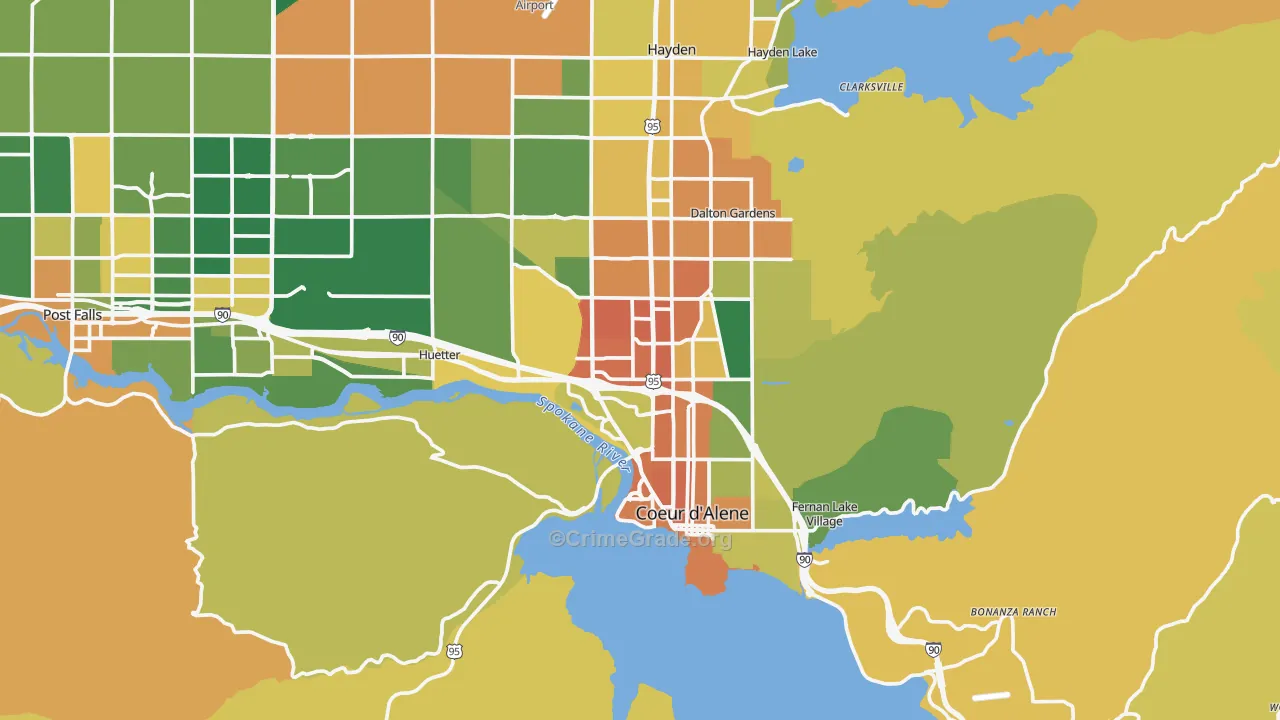 Coeur d'Alene, ID Map of Burglary Rates