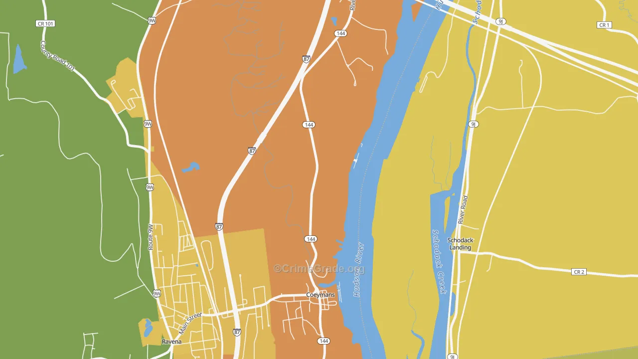 Coeymans, NY Map of Burglary Rates