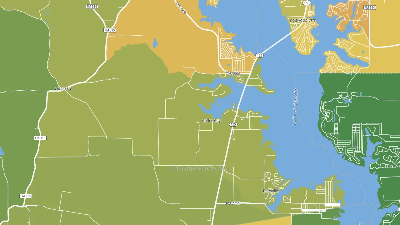 Coffee City, TX Map of Burglary Rates