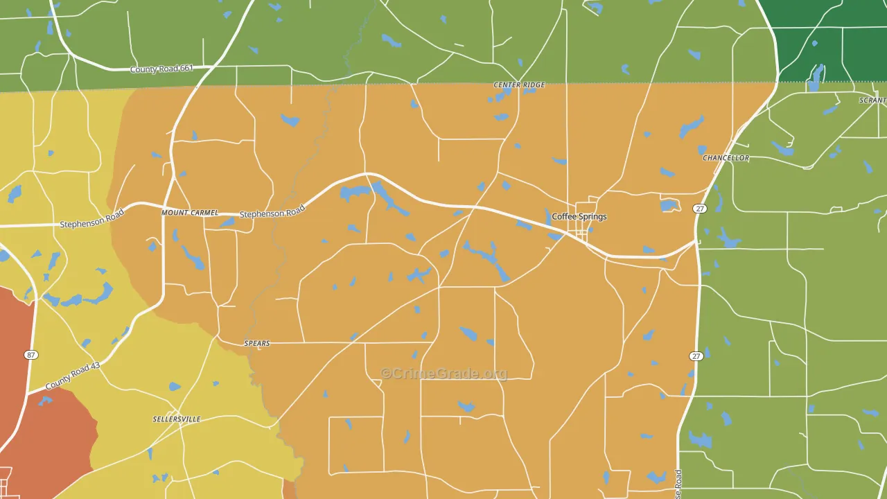 Coffee Springs, AL Map of Burglary Rates