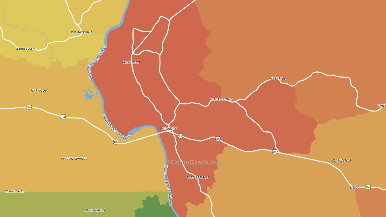 Coffeeville, AL Map of Burglary Rates