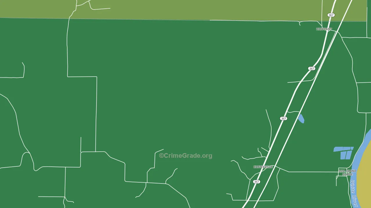 Coffeeville, AR Map of Burglary Rates