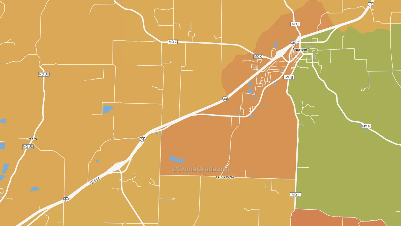 Coffeyton, MO Map of Burglary Rates