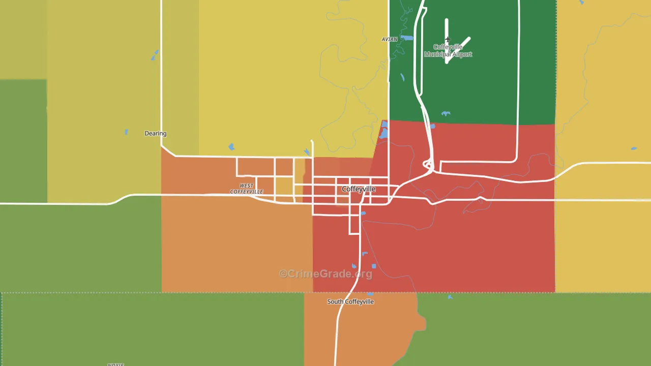 Coffeyville, KS Map of Burglary Rates