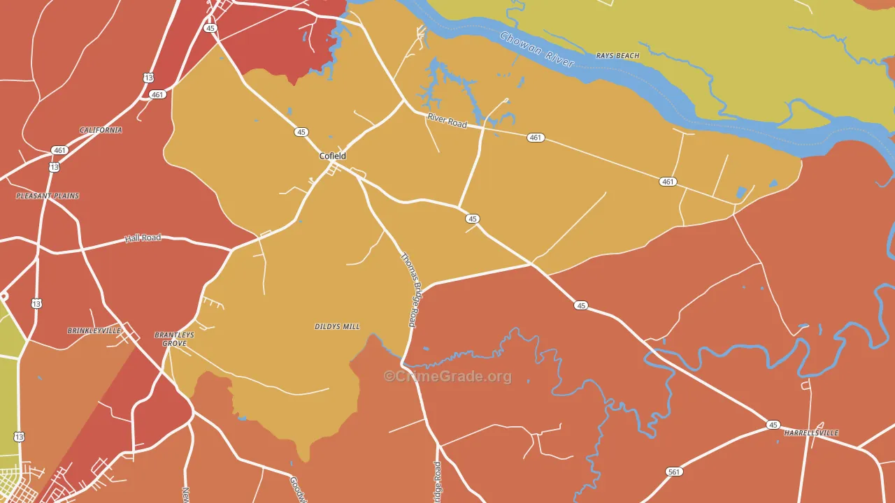 Cofield, NC Map of Burglary Rates