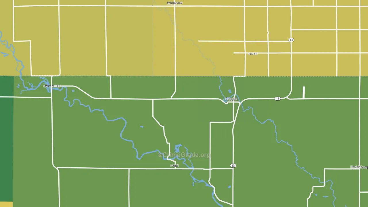 Coggon, IA Map of Burglary Rates