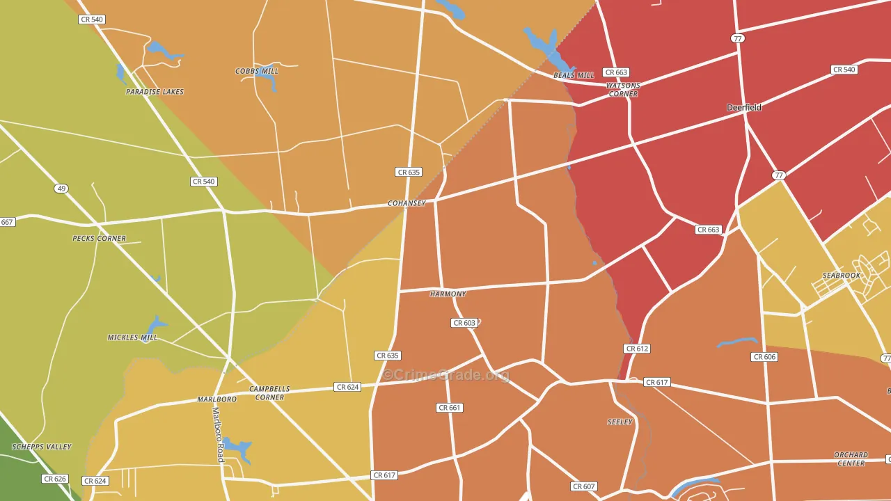 Cohansey, NJ Map of Burglary Rates